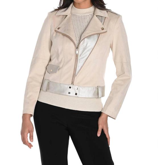 NEW FRANK LYMAN faux suede moto jacket in beige